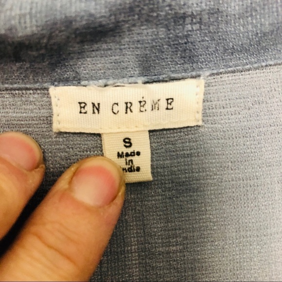 En Creme Blue Tunic Top Crochet Trim Long Sleeve Small Boho‎ Blouse - Picture 3 of 9